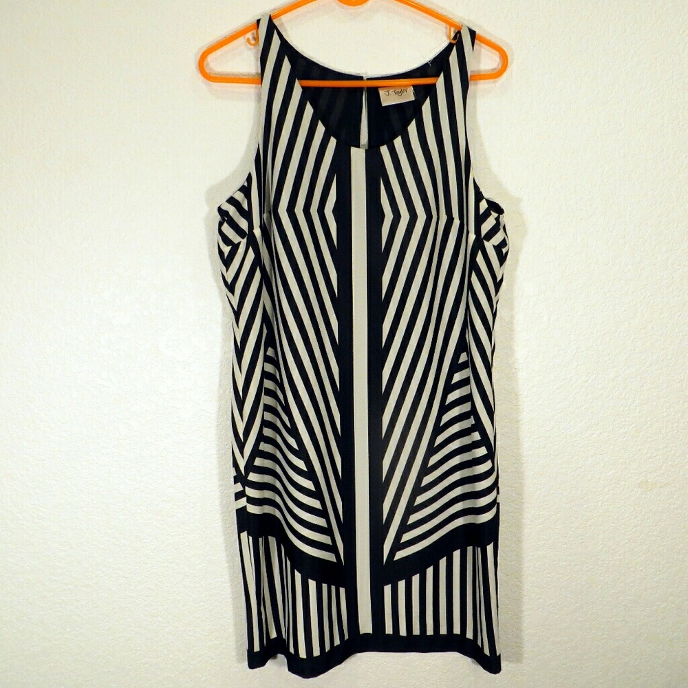 J. Taylor Black Off White Stripe Sheath Dress 10